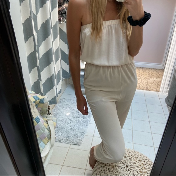 Cream Strapless Jumpsuit - Picture 6 of 8